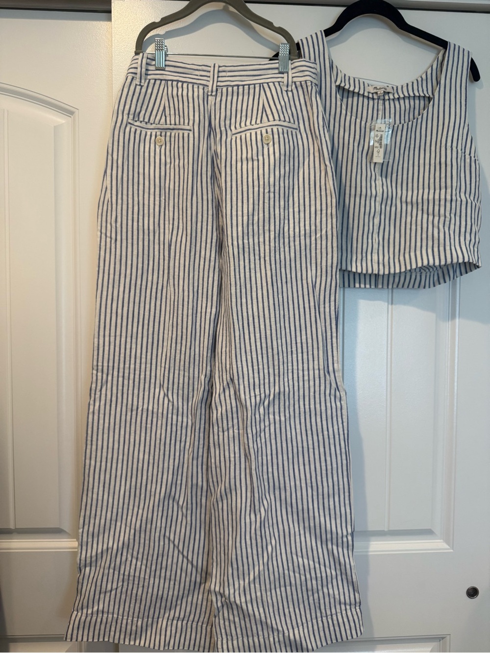 Madewell The Harlow Linen Blue & White Tank & Wide Leg Pants - Picture 8 of 10